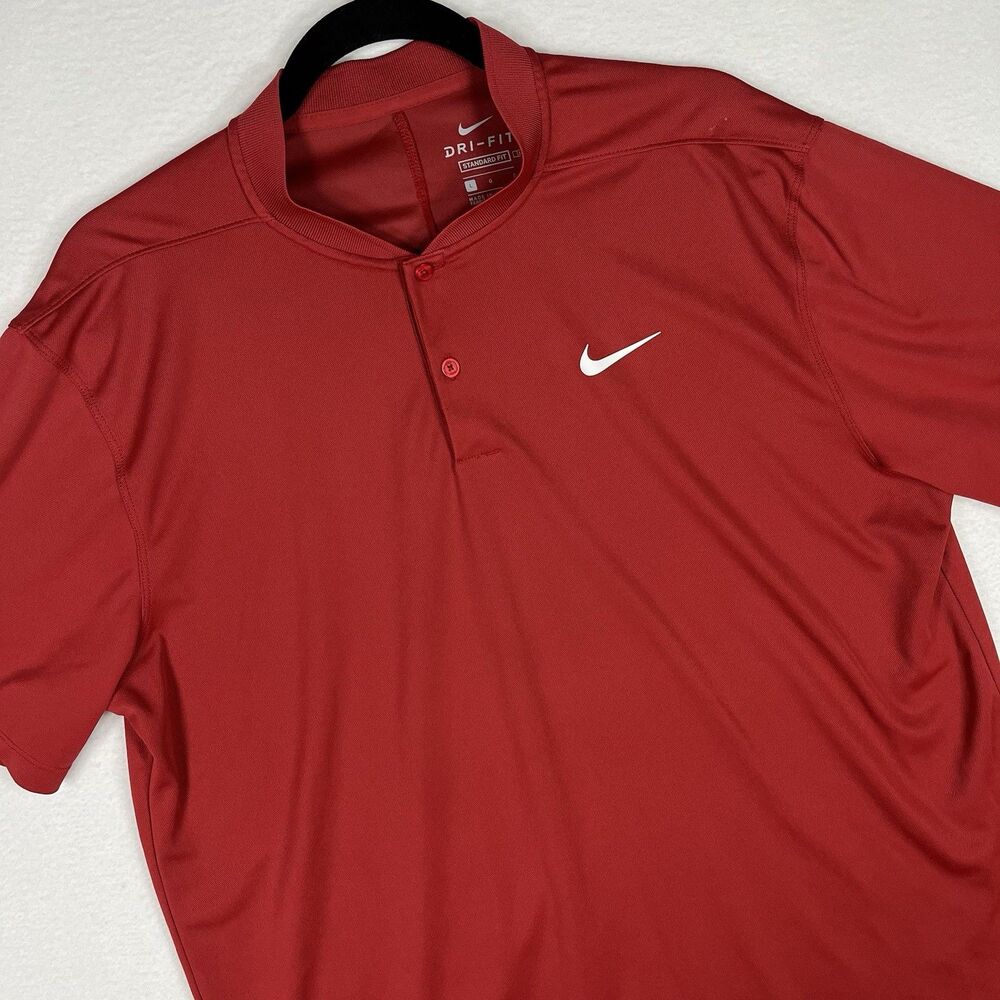 Nike Golf Mens Large Dri-Fit Blade Collar Red Polo